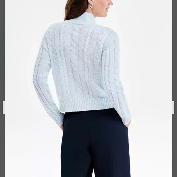 Charter Club 100% Cashmere Cable-Knit Cropped Cardigan Sweater True Light Blue - Picture 3 of 6